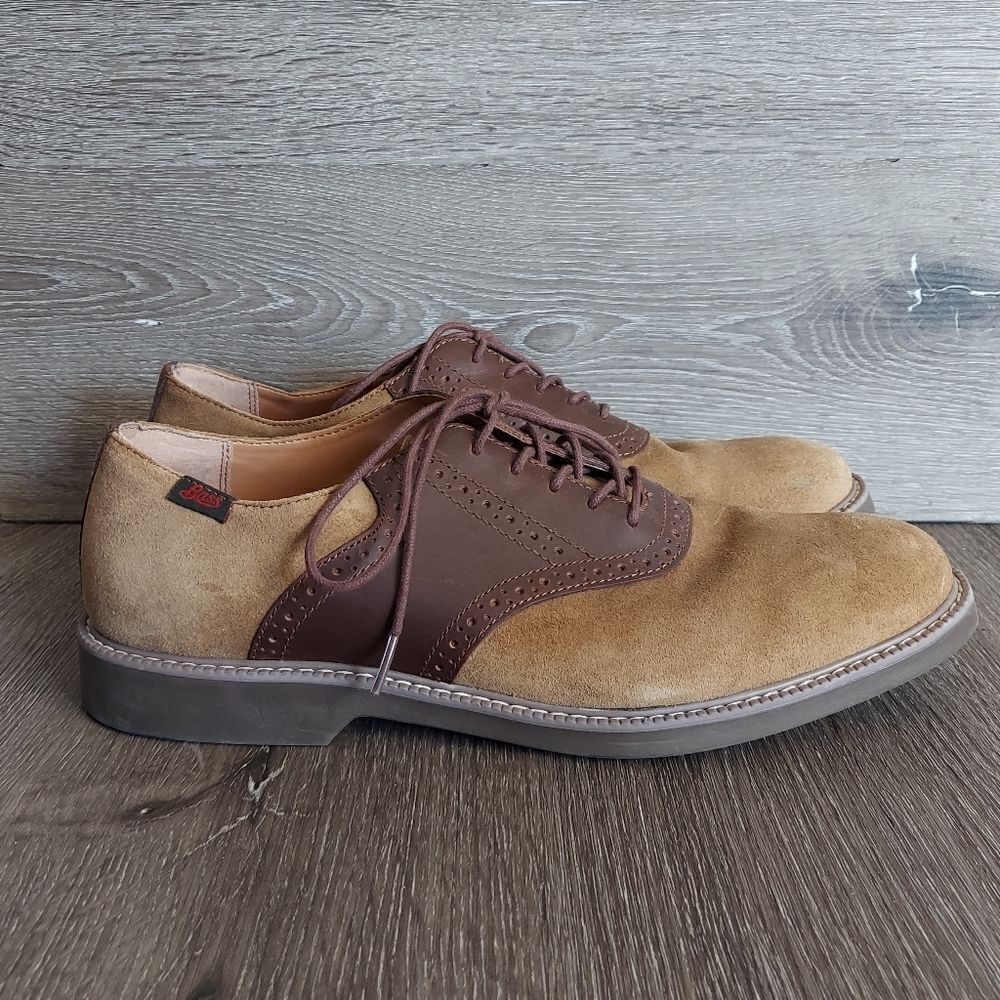 Bass Men's Pasadena Saddle Taupe Suede Oxfords Size 11.5